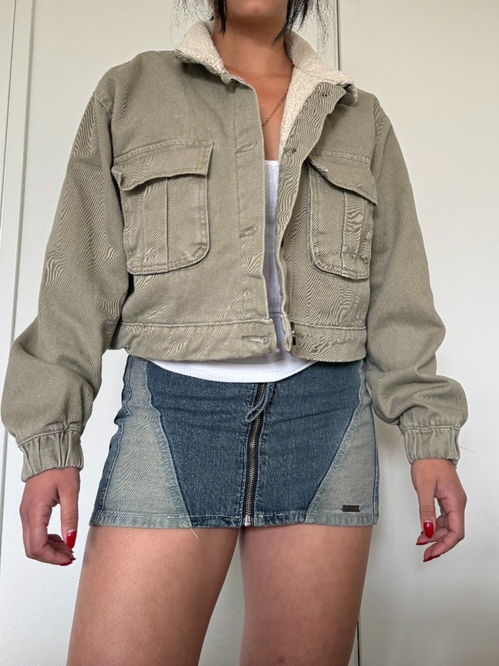 stoosh vintage denim khaki jacket cropped